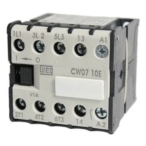 Mini contator tripolar, 7AMP.,contato auxiliar 1NA, CW07.10 WEG