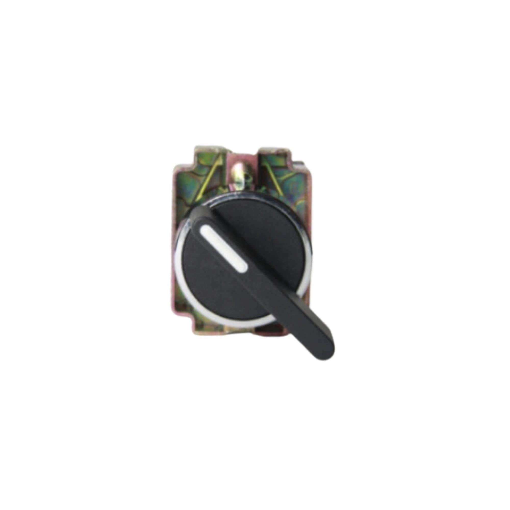 Comutador metálico manopla longa 22mm preto 2 posições com retorno esquerda 1NA HB2-BJ41