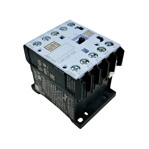 Mini contator tripolar, 7AMP.,contato auxiliar 1NA, CWC07.10 WEG