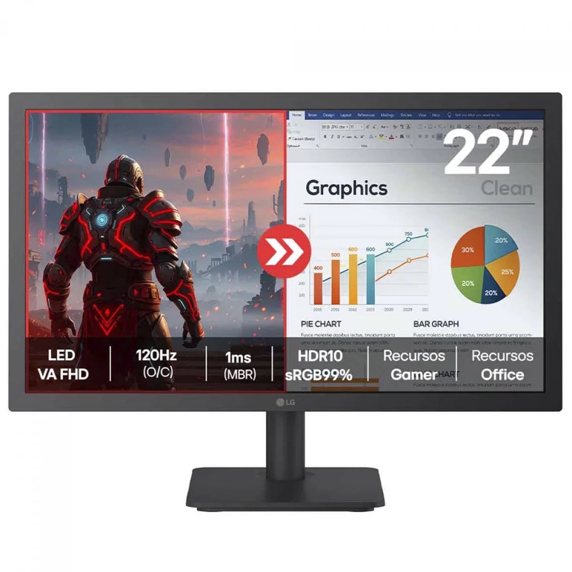 MONITOR 22" LG 120HZ HOME OFFICE, VA, FHD, HDR10, HDMI/VGA, 5MS, 22U403A-B, 99% sRGB, BLACK