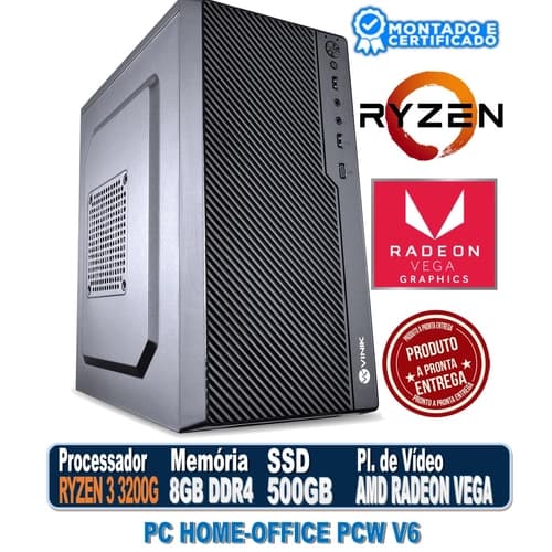 PC HOME OFFICE PCW V6 COM AMD RYZEN 3 3200G, 8GB DDR4, SSD 480GB, AMD RADEON VEGA GRAPHICS