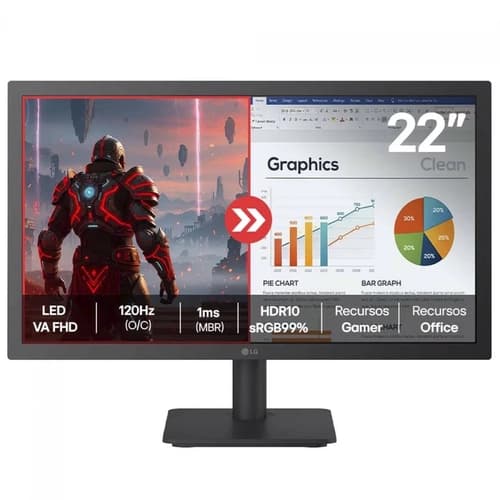 MONITOR 22" LG 120HZ HOME OFFICE, VA, FHD, HDR10, HDMI/VGA, 5MS, 22U403A-B, 99% sRGB, BLACK