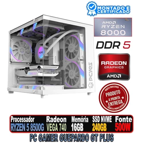 PC GAMER GUEPARDO GT PLUS AMD RYZEN 5 8500G, RADEON VEGA 740 GRAPHICS, 16GB DDR5, SSD 240GB, FORCEFIELD WHITE, FONTE 500W